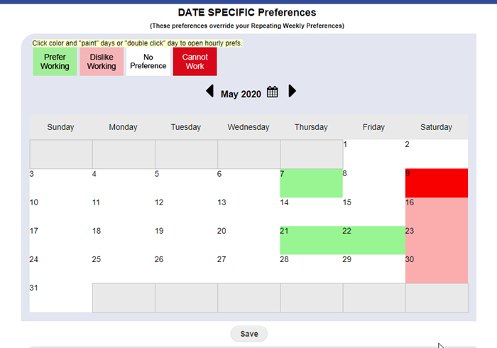 date specific preferences