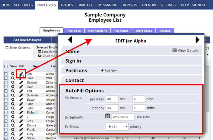 employees edit autofill options