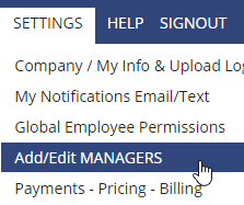 Menu settings > add/edit managers