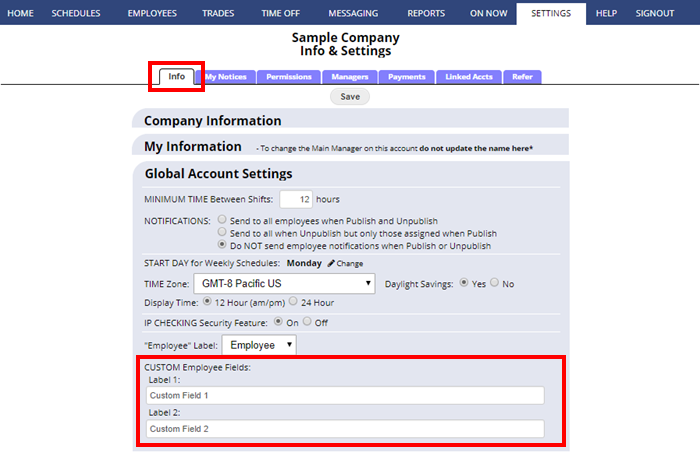 custom employee field settings info