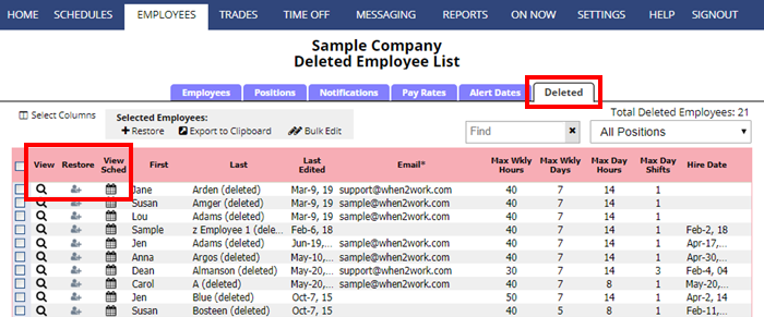 view deleted employee information