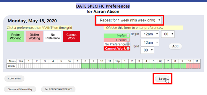 date specific repeating preferences paint