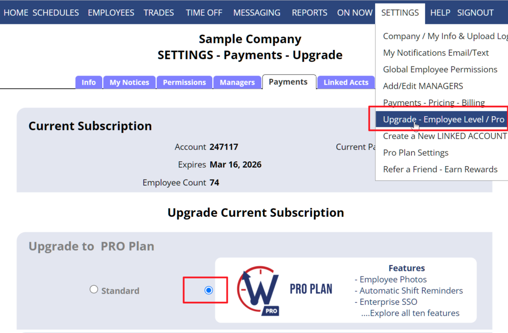 Pro Plan – How to Upgrade – WhenToWork Manager Help