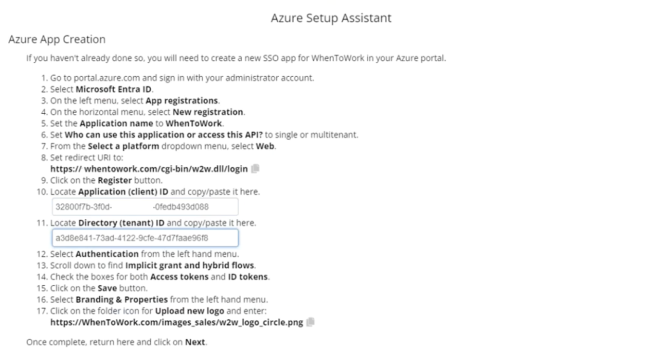sso setup azure app creation